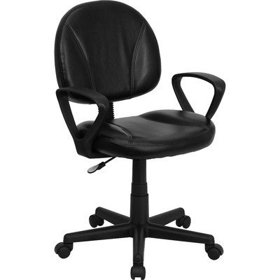 Flash Furniture BT-688-BK-A-GG Mid-Back Black Leather Ergonomic Task Chair with Arms