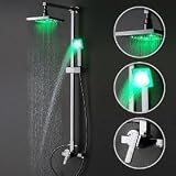 Single Handle Wall Mount Rain Shower Faucet with Adjustable Slide Bar and Build-in LED Lights, Chrome