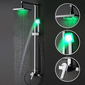 Single Handle Wall Mount Rain Shower Faucet with Adjustable Slide Bar and Build-in LED Lights, Chrome