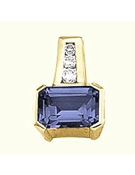 10K Yellow Gold Emerald Cut Tanzanite and Diamond Pendant -- LIFETIME WARRANTY