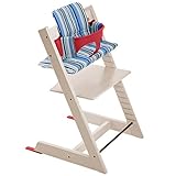 ストッケ トリップトラップ チェアセット チェア:ホワイトウォッシュ ベビーセット:レッド クッション:オーシャンストライプ 【3個口】