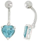 Belly Button Ring with Blue Topaz Heart Cubic Zirconia on Sterling Silver Setting