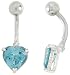 Belly Button Ring with Blue Topaz Heart Cubic Zirconia on Sterling Silver Setting