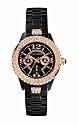 Marc Ecko E17536L1 Ladies Multifunction black IP and rose gold plated case black dial with rose gold highlights iced with white stones