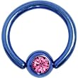 Blue Rose Austrian Crystal Anodized Titanium Ball Captive Ring