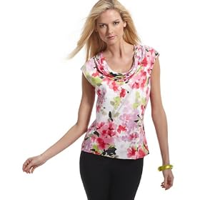 AK Anne Klein Top, Cap Sleeve Tiered Neckline