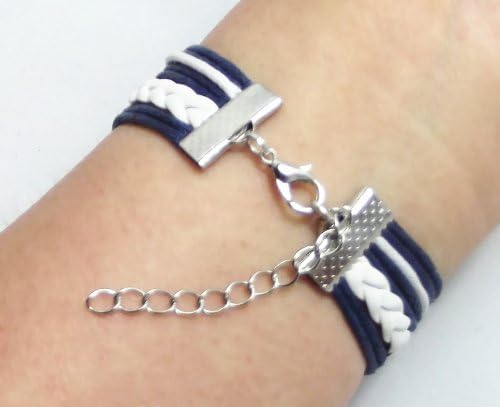 Made in USA B-116 Navy blue with white infinity anchor & rudder Nautical friendship bracelet