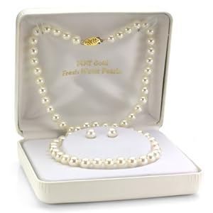 14K Yellow Gold 8-9mm White Freshwater Pearl Necklace 18