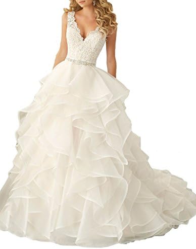 HoneeyGirl Sexy V-neck 2016 A Ruffles Organza Wedding Dresses for Bride Gowns