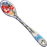 Polish Pottery Ceramika Boleslawiec, 1022/238, Spoon Medium, 1 1/4 by 6 1/8 Inches Long, Royal Blue Patterns with Red Cornflower and Blue Butterflies Motif