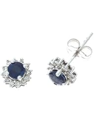 0.77CTW 14K White Gold Genuine Blue Sapphire and Diamond Stud Earrings
