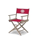 Telescope Casual World Famous Dining Height Director Chair, Rustic Grey Finish with Marine Red and White Motif Cover