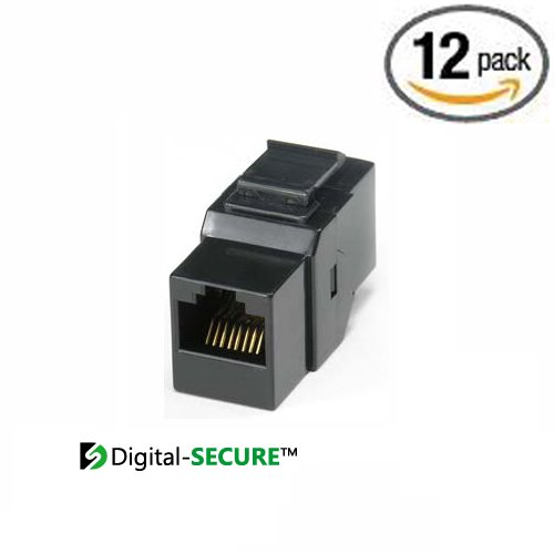 RJ45 Keystone Coupler (Box of 12, Black) Digital-SECURE® for Ethernet Cat 6/5e/5 cables RJ45F/RJ45F - RJ11 compatible
