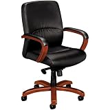 Basyx VL882HSP11 VL880 Series Managerial Mid-Back Leather Chair with Bourbon Cherry Trim