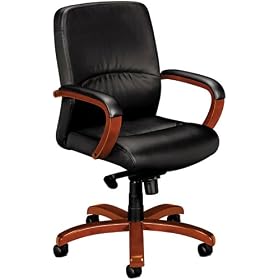 Basyx VL882HSP11 VL880 Series Managerial Mid-Back Leather Chair with Bourbon Cherry Trim