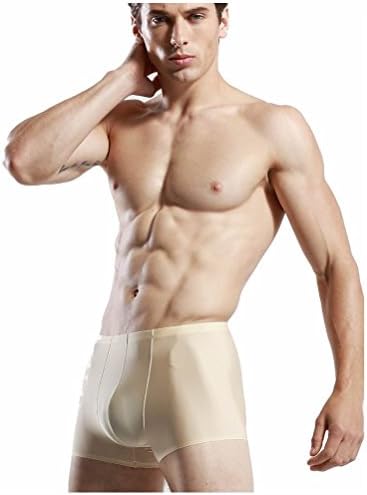 New Material Ice Silk Sexy Men Boxers Super Smooth And Breathable Four Corner Underwear (XXL-Small, Fleshcolor)