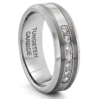 8MM Tungsten Carbide Silver Diamond CZ Mens Wedding Band Ring (Available Sizes 7-14 Including Half Sizes) (8)