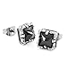 Men's Stainless Steel Stud Earrings Agate Silver Tone Black Square