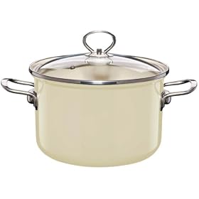 Stock Pot with Glass Lid, Non Toxic Enamel Coating, 20cm, 2.8L/cream/Induction