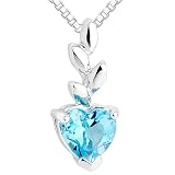 Heart Cut Swiss Blue Topaz Pendant Necklace Sterling Silver