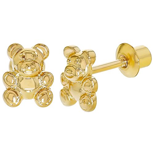 18k Gold Plated Little Teddy Bear Infants Toddler Girls Screw Back Earrings