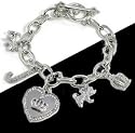 Crowned Heart, Scottie Dogs & J Charm Toggle Bracelet with Crystals