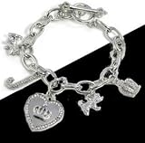 Crowned Heart, Scottie Dogs Crown & J Charms Toggle Bracelet with Crystals