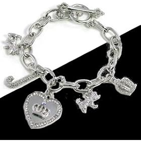 Crowned Heart, Scottie Dogs Crown and J Charms Toggle Bracelet with Crystals