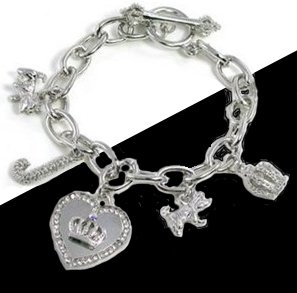 Crowned Heart, Scottie Dogs Crown & J Charms Toggle Bracelet with Crystals