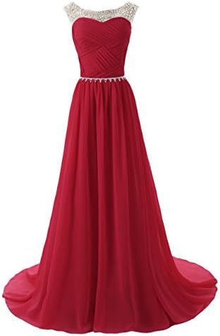 Mori Lady Women's Beaded Bridesmaid Prom Dresses with Sparkling Embellished Waist US6 Dark Red
