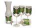 ArtisanStreet's Butterfly Wine Glass & Carafe Set. Hand Painted 5-piece Set of Four Goblets and Carafe. Features Colorful Pink & Green Butterflies. Made to Order. Signed by Artisan