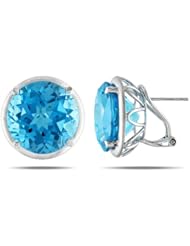 14k White Gold Swiss-Blue-Topaz Earrings