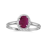 10k White Gold Oval Ruby And Diamond Ring (Size 9)