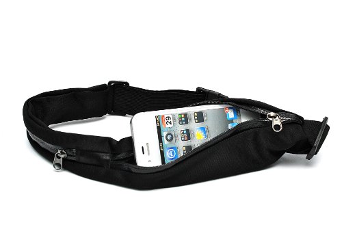 Black Unisex Super Light Weight Sports Running Waist Pouch Bag Pocket Belt with two pockets for store Smartphone/Keys/Wallet etc...
