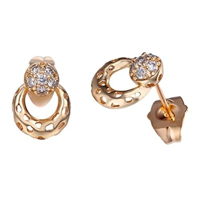 Snowman Lee Two-Tone 18k Rose Gold Plated Generous Hollow Out Diamond Gift Stud Earrings