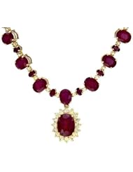14K Yellow Gold 92.14 CTW Rubies and 3.7 CTW Color K-L I1-I2 Diamond Women Necklace. Length 17.5 in. Total Item weight 56.0 g.