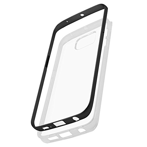 Galaxy S6 Edge Case, F-colorâ„¢ Protective Crystal Clear Case Bumper Skin for Samsung Galaxy S6 Edge, Soft Back Panel with Slim Metal Frame, 2 in 1 Matte Finished Transparent S6 Edge Case, Black