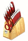 KitchenAid 16-Piece Red Silicone Cutlery Set in Contemporary Natural Block, Red Handle Natural Block