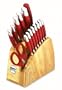 KitchenAid 16-Piece Red Silicone Cutlery Set in Contemporary Natural Block, Red Handle Natural Block