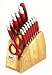 KitchenAid 16-Piece Red Silicone Cutlery Set in Contemporary Natural Block, Red Handle Natural Block