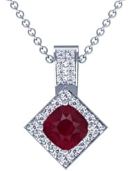 Platinum Cushion Cut Ruby And Round Diamond Pendant