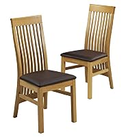 2 Lichfield Vertical Slat Back Leather Chairs