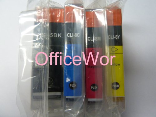 Officewor@4 PACK Canon PGI-5 / CLI-8 Edible Ink WITH CHIPS For Pixma: MX850 / iP4200 / iP5200 / iP5200R / MP500 / MP800 / MP800R 