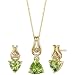 Jewelry : Classical Inspiration 1.75cts Trillion Cut Peridot Diamond Pendant Earrings Set 14Kt Yellow Gold
