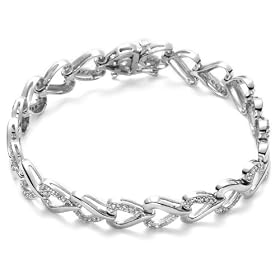 14k White Gold Diamond Heart Bracelet (1 cttw, I-J Color, I2-I3 Clarity) by Amazon.com Collection