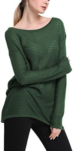 Roco Roca Womens Loose knit Subtranslucent Pullover Crew Sweater Green S