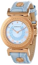 Big Sale Versace Women's P5Q80D115 S115 Vanitas Rose Gold Ion-Plated Light Blue Dial Leather Watch