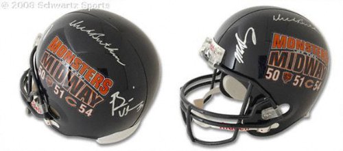 Dick Butkus, Brian Urlacher & Mike Singletary Autographed Helmet | Details: Chicago Bears, Monsters of the Midway, Riddell Replica Helmet