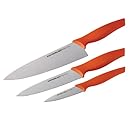 Rachael Ray 3-Piece Cutlery Japanese Stainless Steel Chef Knife Set with Orange Handles and Sheaths