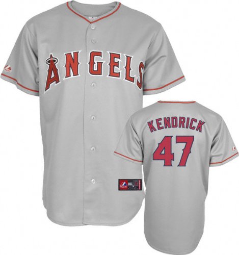 MLB Men's Los Angeles Angels Of Anaheim Howie Kendrick Road Gray Short Sleeve 6 Button Synthetic Replica Baseball Jersey Spring 2012  (Road Gray, Large)